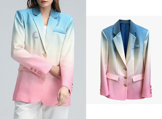 Gradient colored blazer, designer woman tie dye suit jacket smart casual formal office work party wedding event prom gift