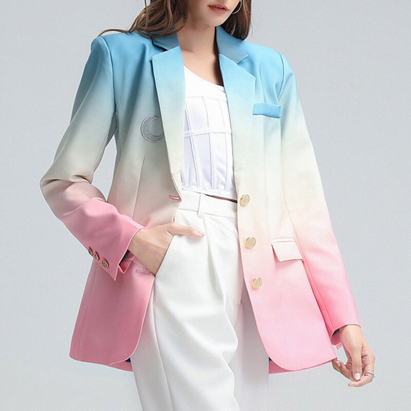 Gradient colored blazer, designer woman tie dye suit jacket smart casual formal office work party wedding event prom gift