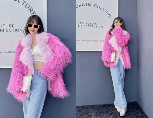 Fluffy furry faux fur jacket coat multi-color rave punk goth cozy plur top party clubwear unique designer winter jacket