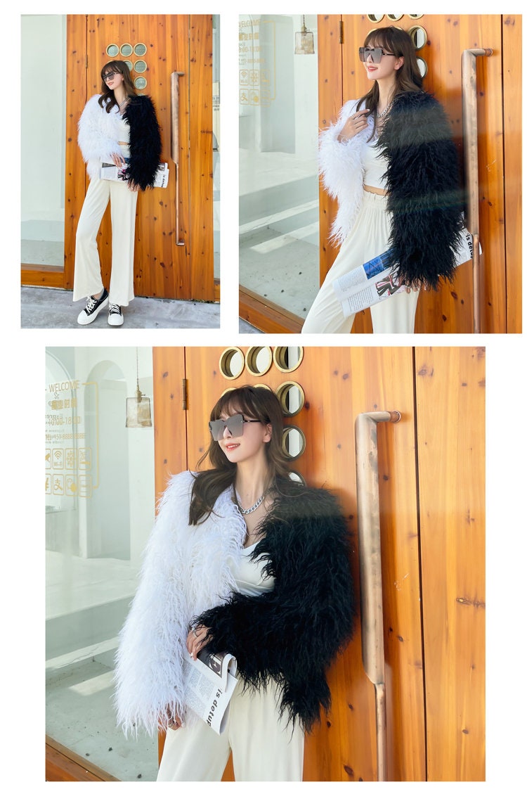 Fluffy furry faux fur jacket coat bi-color patchwork rave punk goth cozy plur top party clubwear unique designer winter jacket