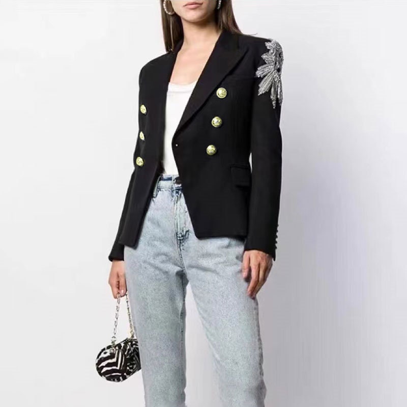 Designer black Women blazer Hotfix Rhinestone Slim Cut Blazer Formal Woman Suit Event Party Wedding Gift for her KOL IG