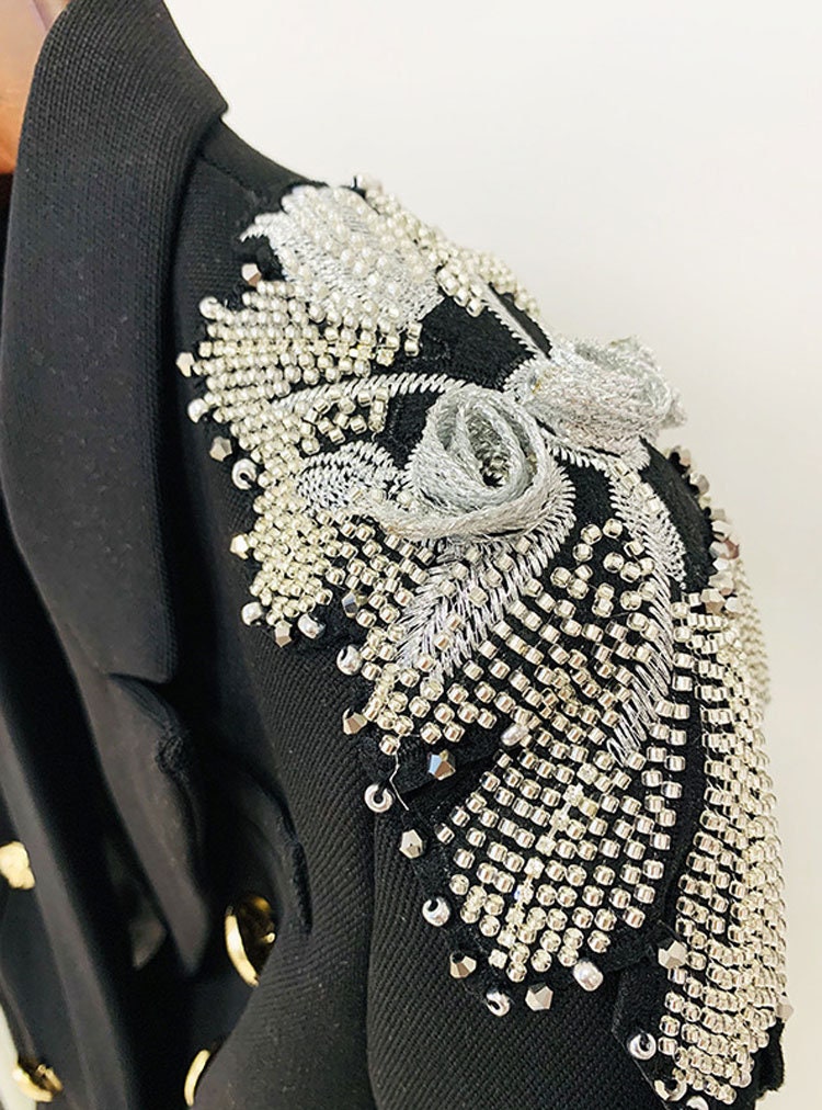 Designer black Women blazer Hotfix Rhinestone Slim Cut Blazer Formal Woman Suit Event Party Wedding Gift for her KOL IG