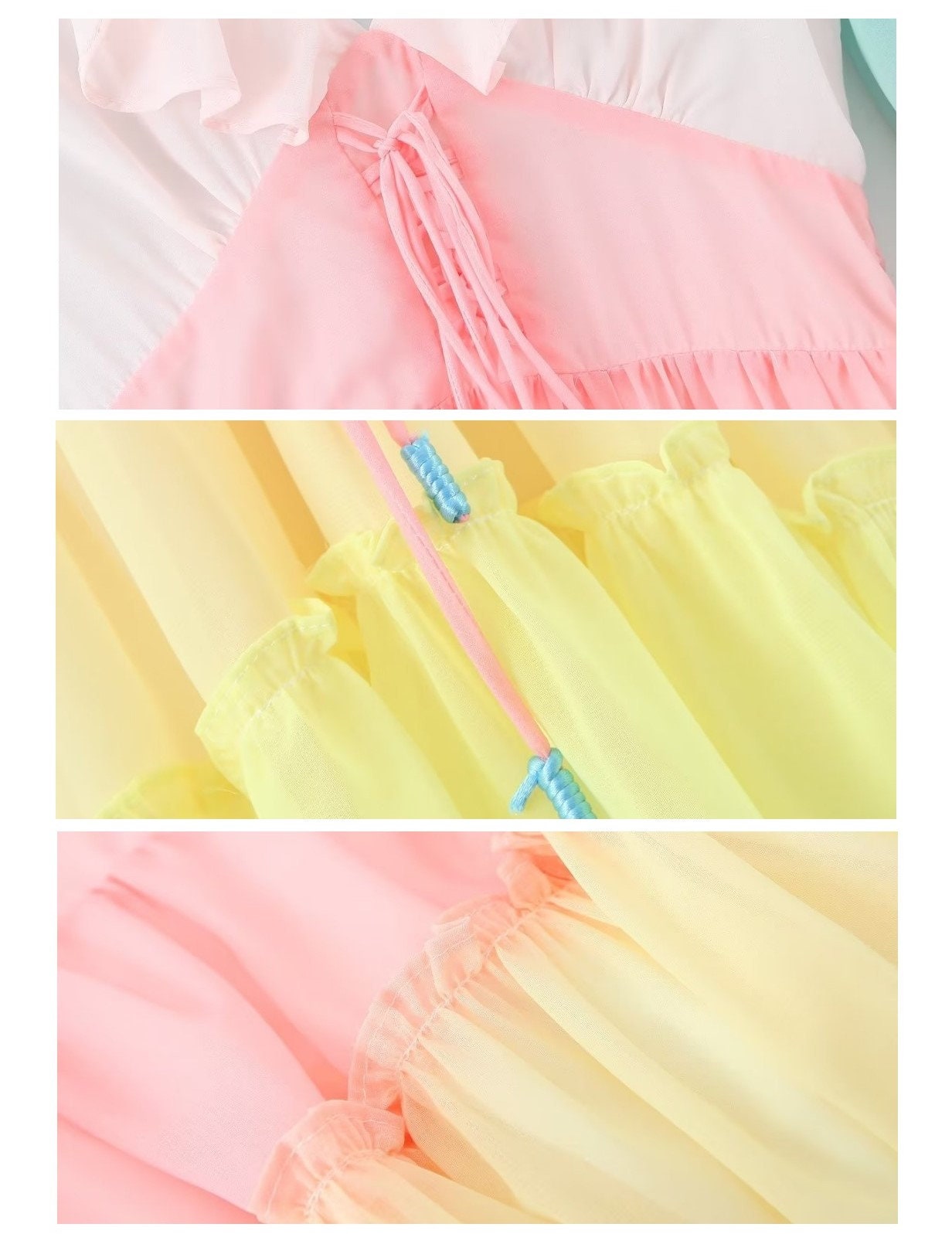 Rainbow princess dress, designer woman deep V puffy sleeves fairy pastel color party event wedding birthday gift