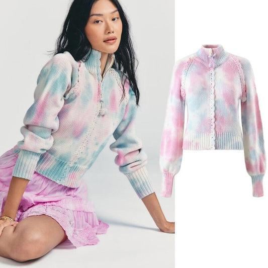 Tie dye knitted jacket, gradient color sleeved woman jacket smart casual, outdoors party school or gift