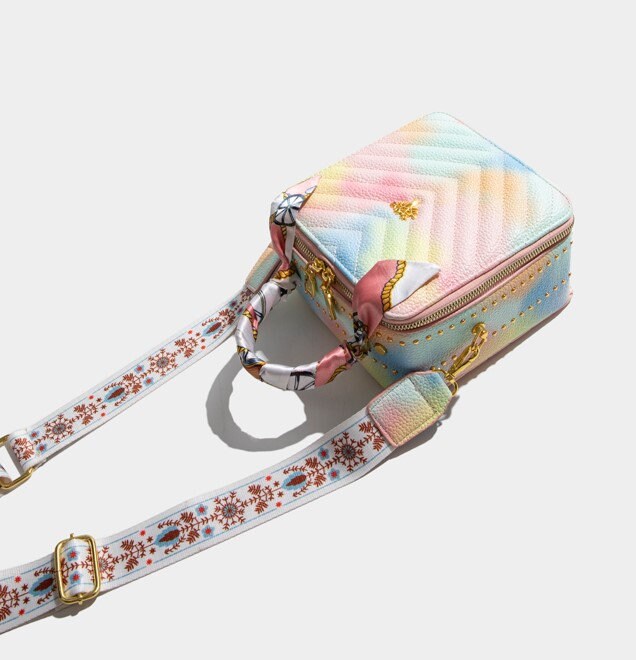 Rainbow gradient square handbag with adjustable strap, vibrant color lady party shoulder bag, cross body bag purse small clutch scarf