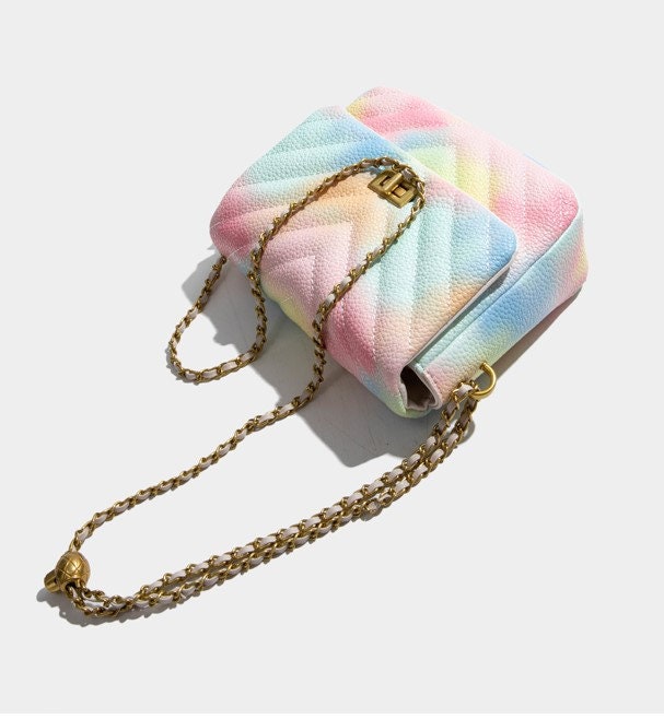 Rainbow gradient handbag with adjustable strap, vibrant color lady party shoulder bag, cross body bag purse small clutch