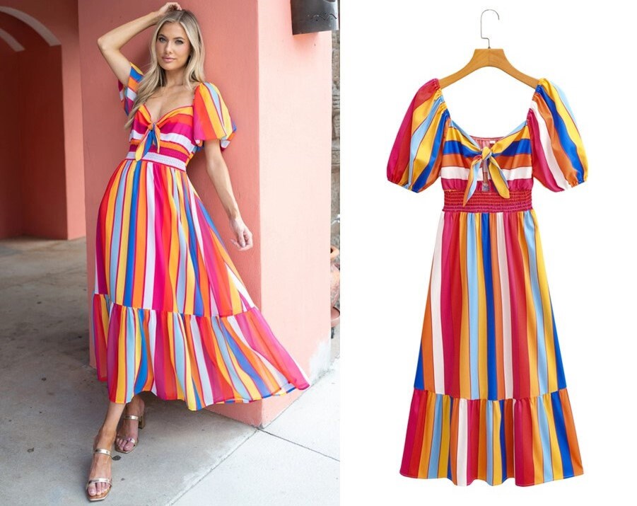 Rainbow colorful dress, designer woman one piece long dress, beach dress, summer dress, outdoors party wedding gift