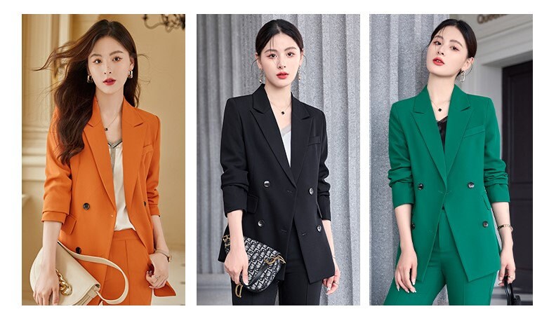 Orange/ Green/ Black Pantsuit, Designer Woman Suit Jacket + Pants Set Minimalist Style Smart Casual/ Formal Office work/ Wedding/ Prom