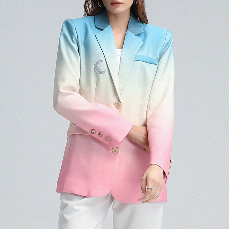 Gradient colored blazer, designer woman tie dye suit jacket smart casual formal office work party wedding event prom gift