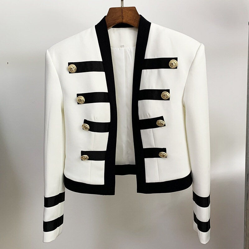 Black & white marine styled blazer, designer woman deluxe suit jacket smart casual formal office work wedding prom birthday gift