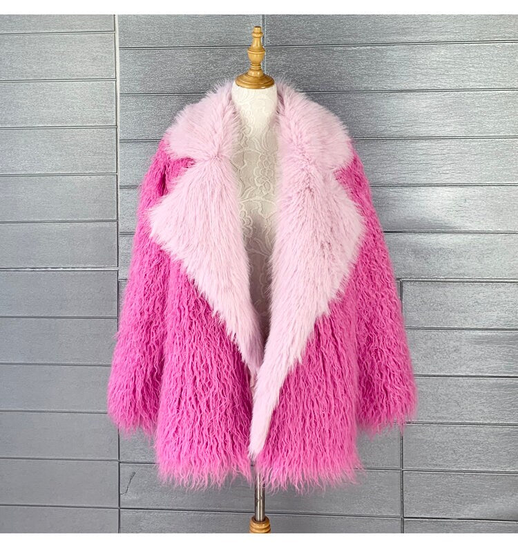 Fluffy furry faux fur jacket coat multi-color rave punk goth cozy plur top party clubwear unique designer winter jacket