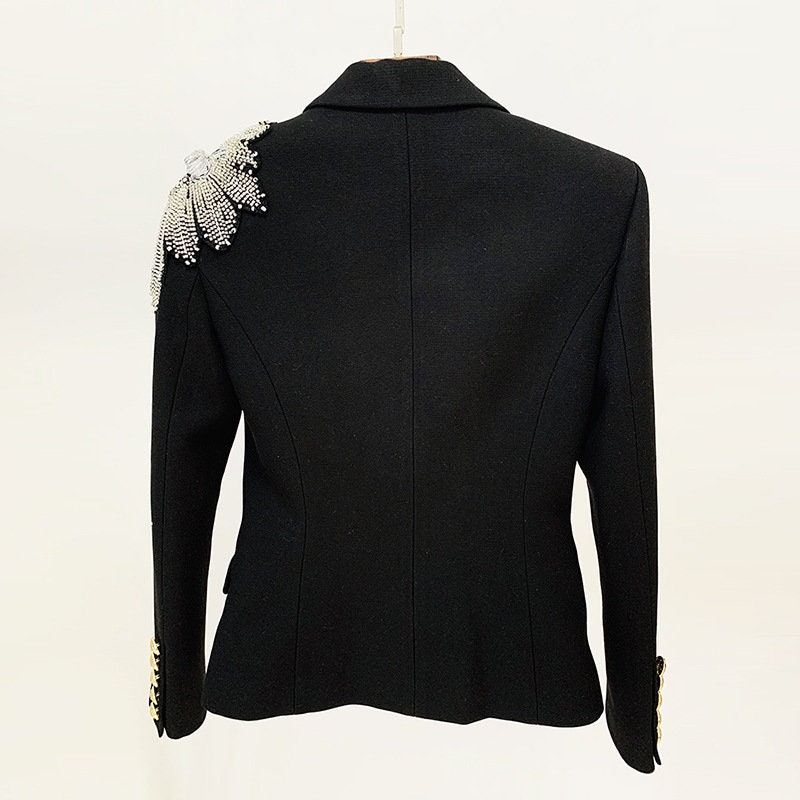 Designer black Women blazer Hotfix Rhinestone Slim Cut Blazer Formal Woman Suit Event Party Wedding Gift for her KOL IG