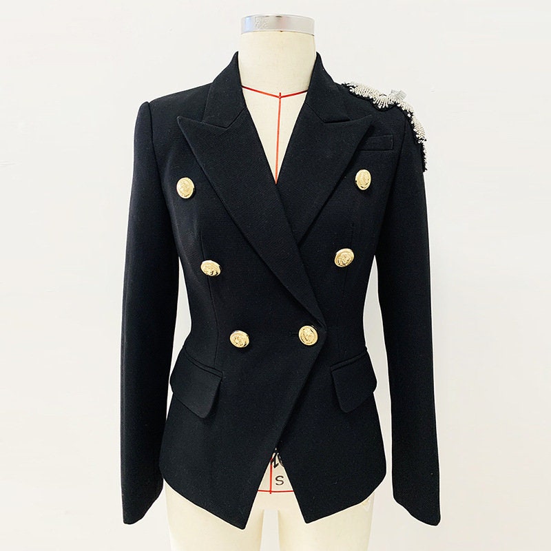 Designer black Women blazer Hotfix Rhinestone Slim Cut Blazer Formal Woman Suit Event Party Wedding Gift for her KOL IG