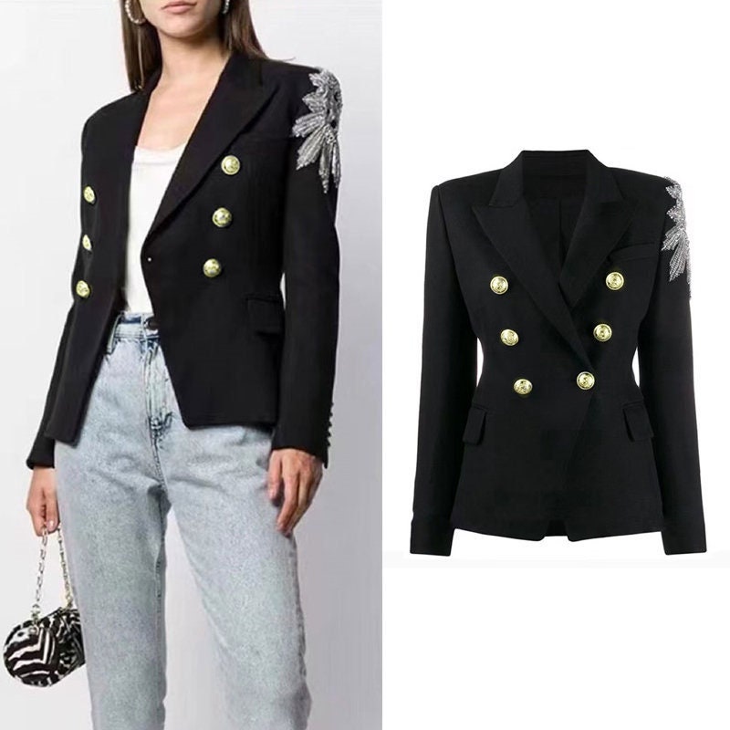 Designer black Women blazer Hotfix Rhinestone Slim Cut Blazer Formal Woman Suit Event Party Wedding Gift for her KOL IG