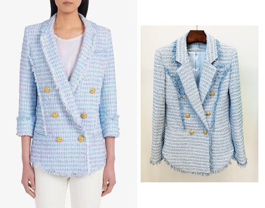 Pastel blue Women blazer, designer slim cut suit jacket Formal Woman Suit Event Party Wedding Gift for her KOL IG