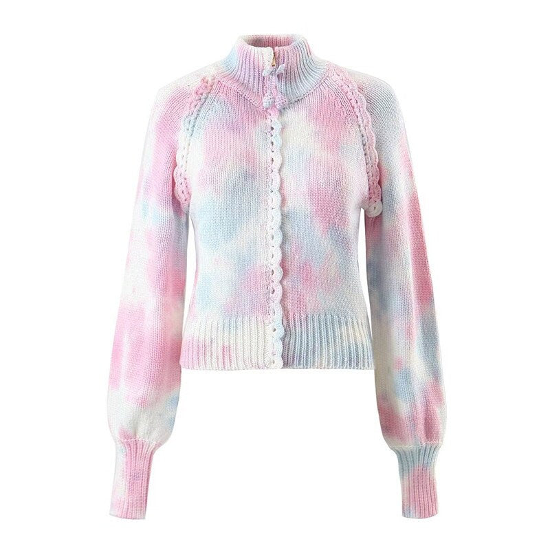 Tie dye knitted jacket, gradient color sleeved woman jacket smart casual, outdoors party school or gift