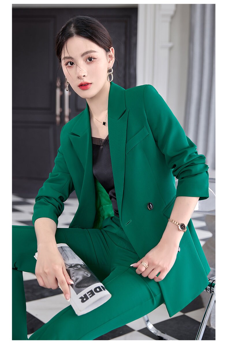 Orange/ Green/ Black Pantsuit, Designer Woman Suit Jacket + Pants Set Minimalist Style Smart Casual/ Formal Office work/ Wedding/ Prom