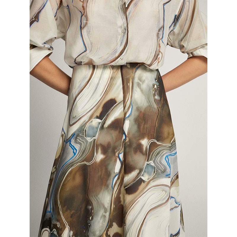 Watermarbling pattern blouse + dress, women shirt in graphics pattern casual wear