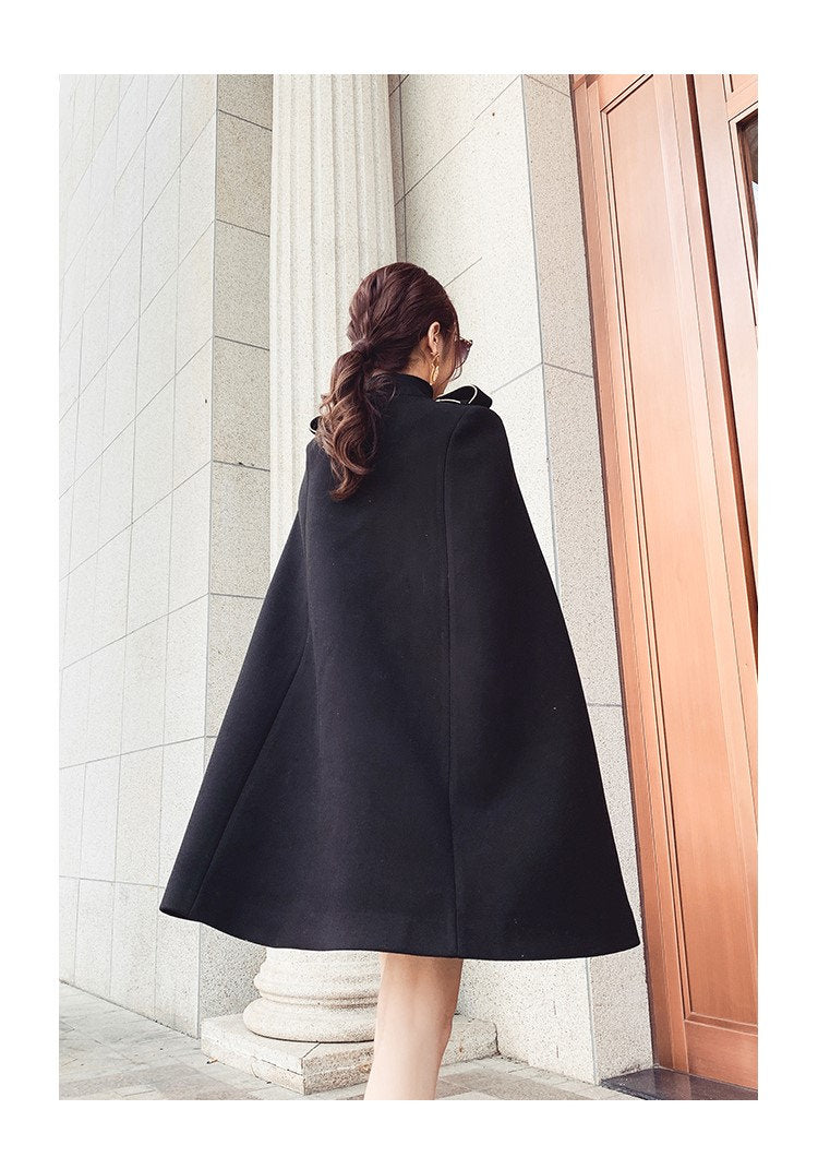 White/ black royal style cape, designer woman classic cloak smart casual formal England style outdoors wedding prom birthday gift