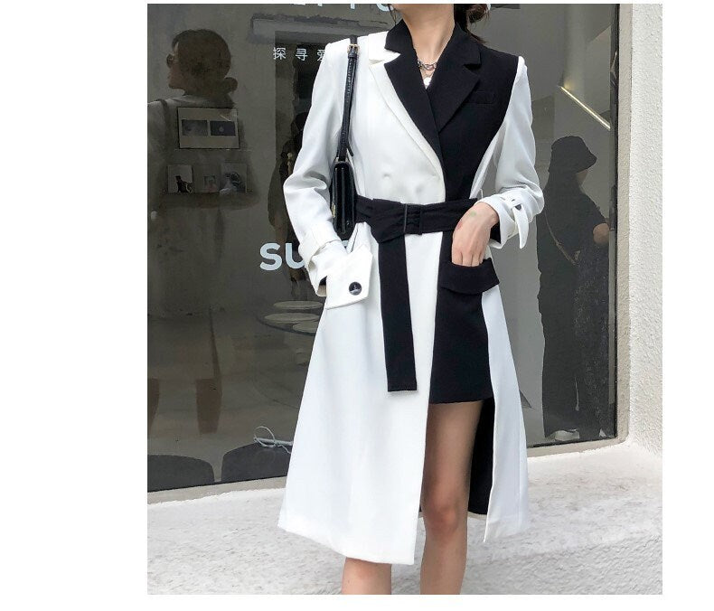 Black and white cruella trench coat, designer woman long coat smart casual formal England style office work wedding prom birthday gift