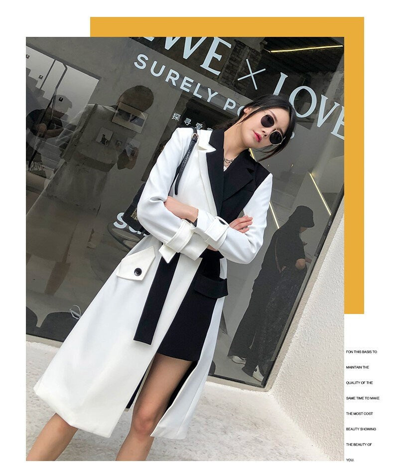 Black and white cruella trench coat, designer woman long coat smart casual formal England style office work wedding prom birthday gift