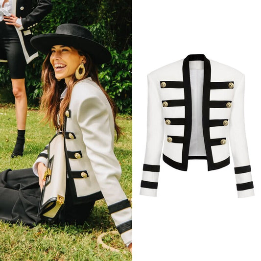 Black & white marine styled blazer, designer woman deluxe suit jacket smart casual formal office work wedding prom birthday gift