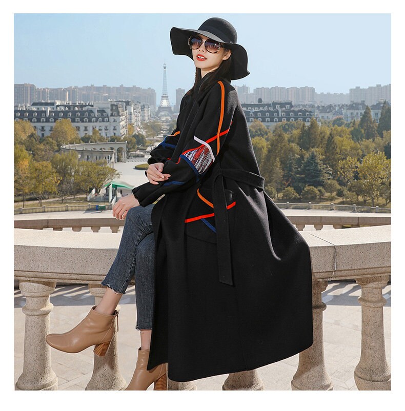 Black Slim cut Trench Coat, Designer Woman Creative Winter Falls Raincoat for Smart Casual/ Formal/Outdoors/ Gift for her