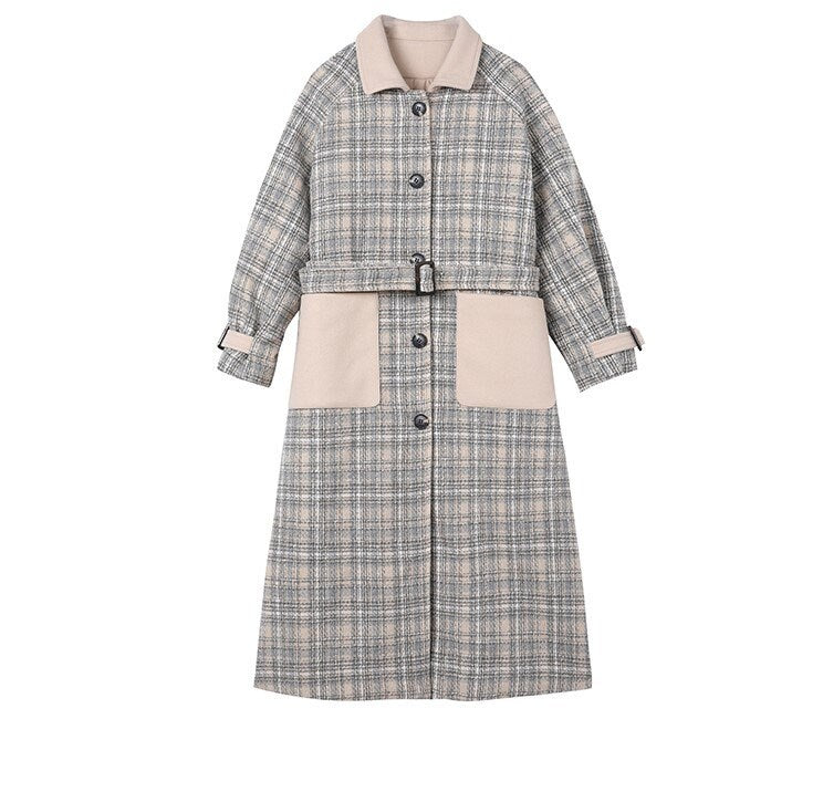 Pastel Checkered Trench Coat, Designer Woman Winter Falls Raincoat for Smart Casual/ Formal/Outdoors/ Gift for her