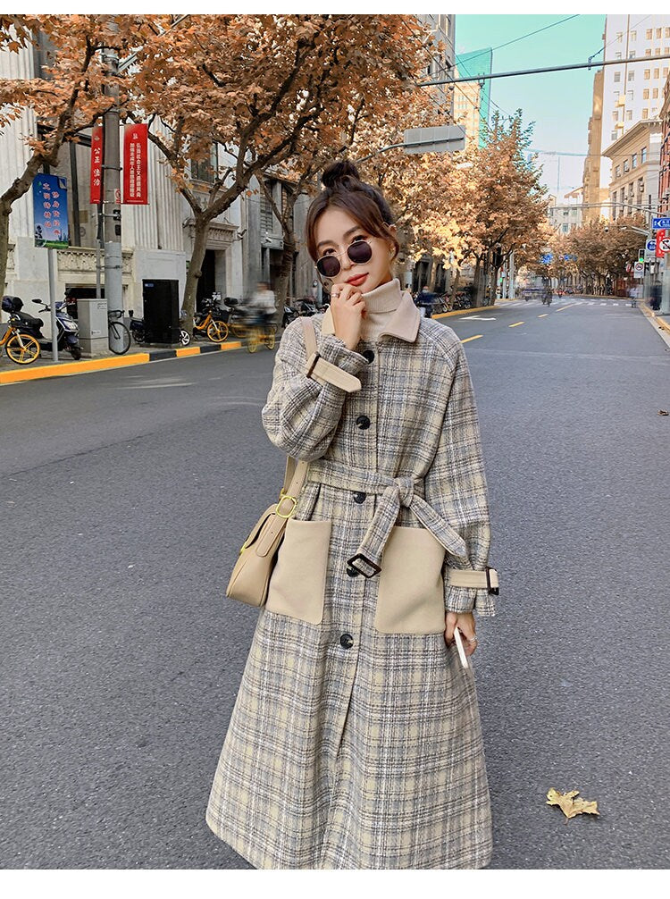 Pastel Checkered Trench Coat, Designer Woman Winter Falls Raincoat for Smart Casual/ Formal/Outdoors/ Gift for her