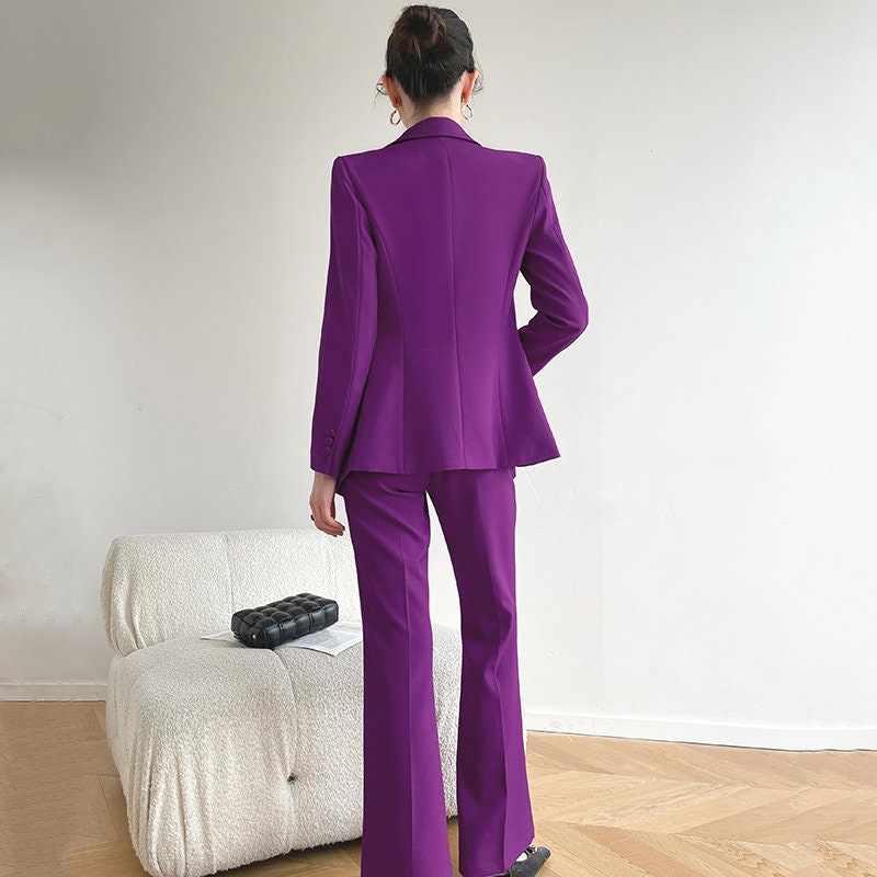 Purple Trendy Pantsuit, Designer Women sleeved winter falls Suit Jacket + Pants, Smart Causal/ Formal/ Party Event/ Prom Wedding/Gift