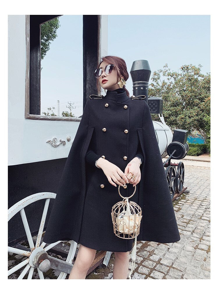 White/ black royal style cape, designer woman classic cloak smart casual formal England style outdoors wedding prom birthday gift