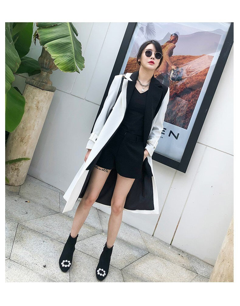 Black and white cruella trench coat, designer woman long coat smart casual formal England style office work wedding prom birthday gift