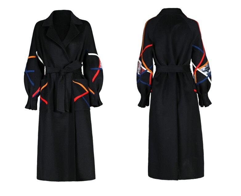 Black Slim cut Trench Coat, Designer Woman Creative Winter Falls Raincoat for Smart Casual/ Formal/Outdoors/ Gift for her