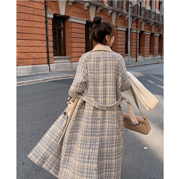 Pastel Checkered Trench Coat, Designer Woman Winter Falls Raincoat for Smart Casual/ Formal/Outdoors/ Gift for her