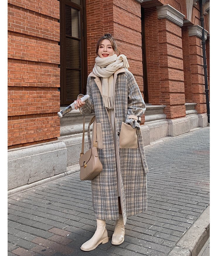 Pastel Checkered Trench Coat, Designer Woman Winter Falls Raincoat for Smart Casual/ Formal/Outdoors/ Gift for her