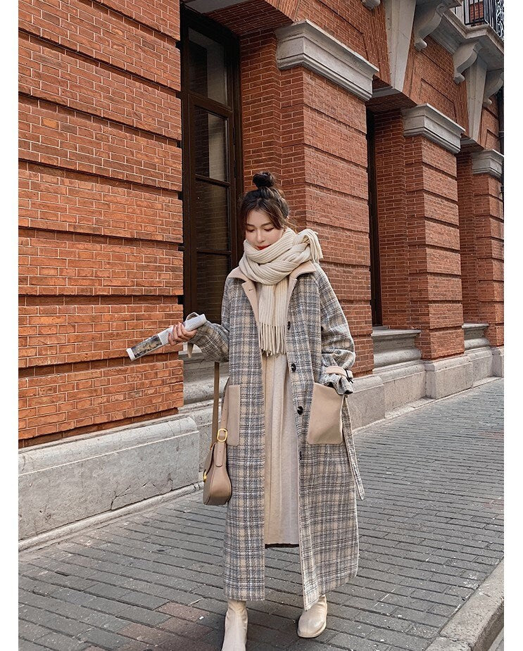 Pastel Checkered Trench Coat, Designer Woman Winter Falls Raincoat for Smart Casual/ Formal/Outdoors/ Gift for her