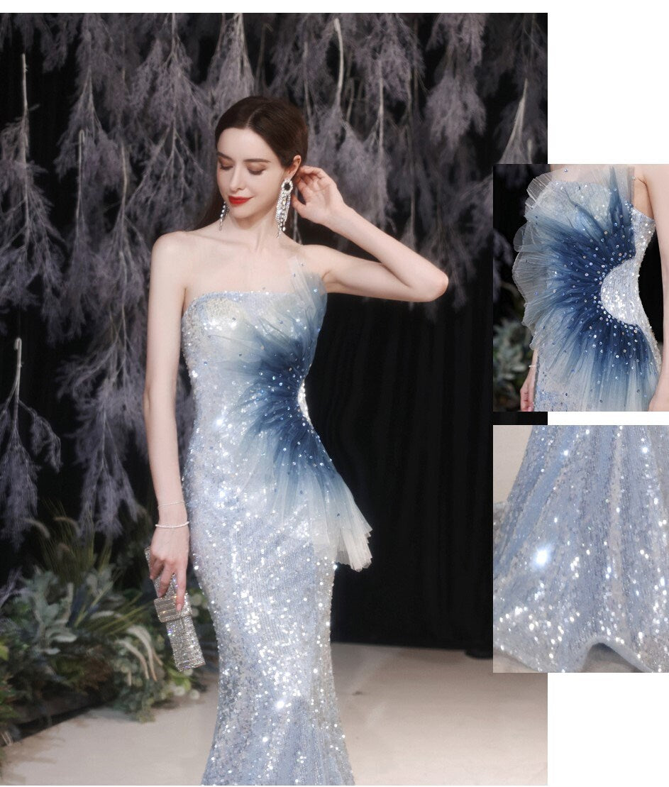 Women Sexy Blue Wedding / Prom Dress, Lilac Prom Dress, Shiny color dress, elegant dress, Fairy Dress for Event Party Gift for her