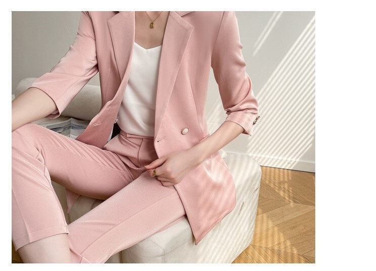 Pink Acetate Pantsuit, Designer Women Suit Jacket + Pants, Smart Causal/ Formal/ Party Event/ Prom Wedding/ Gift