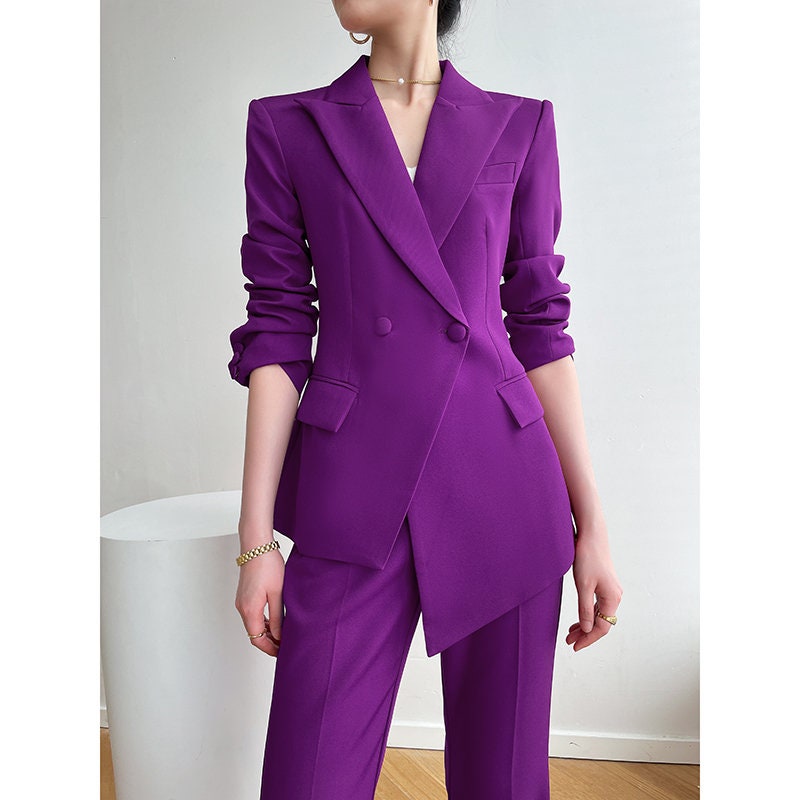 Purple Trendy Pantsuit, Designer Women sleeved winter falls Suit Jacket + Pants, Smart Causal/ Formal/ Party Event/ Prom Wedding/Gift