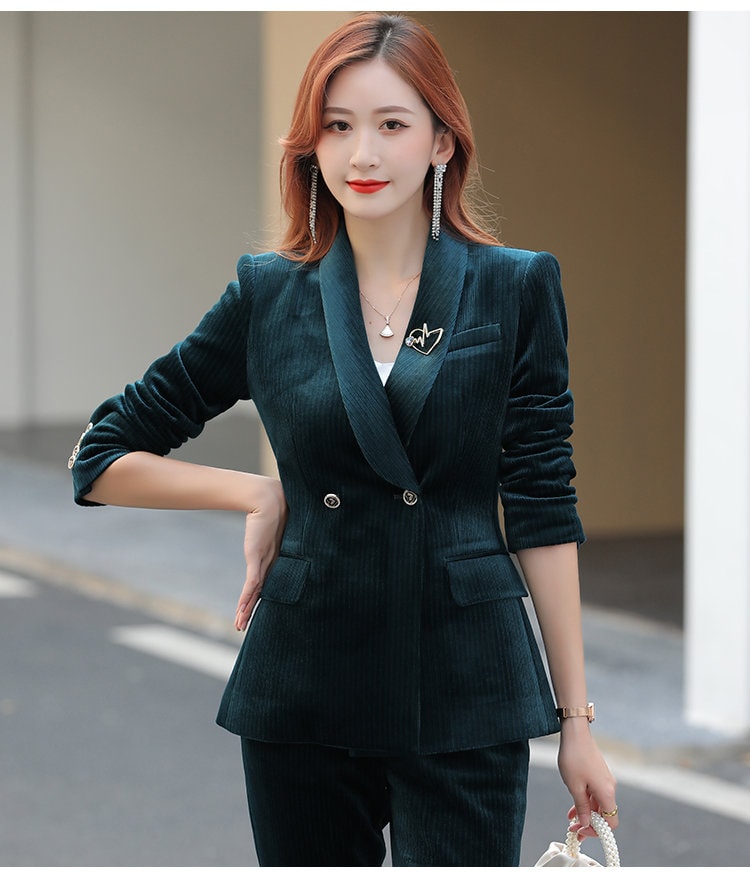 Green high class slim cut pantsuit, designer woman velvet suit jacket/ blazer + pants, Smart Causal/ Formal/ Party Event/ Prom Wedding/Gift