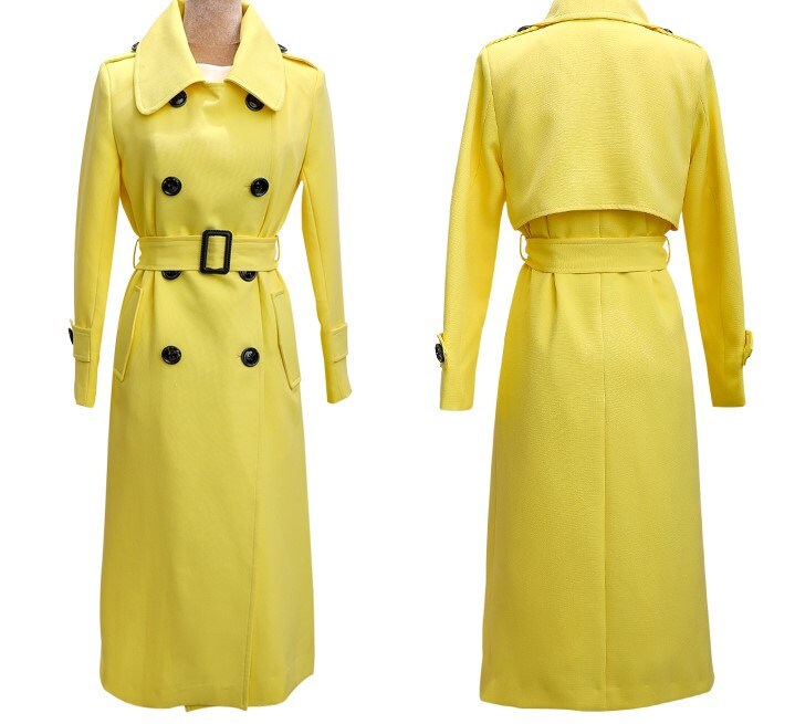 Yellow slim cut trench coat, designer woman minimalist long coat , Smart Causal/ Formal/ Party Event/ Prom Wedding/Gift