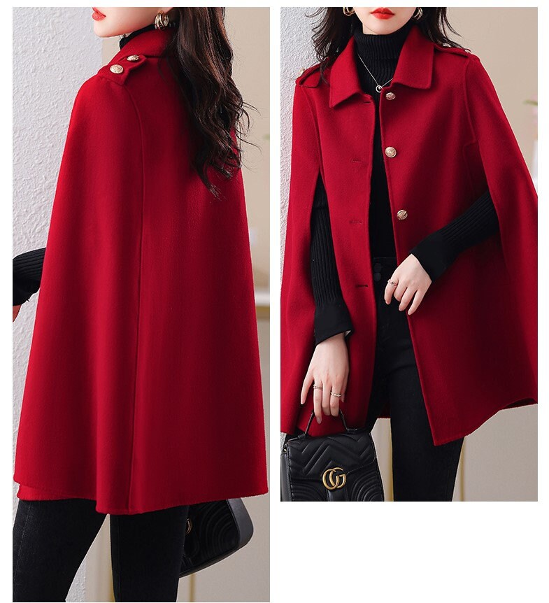 Red/ black Cloak, designer woman long coat cape coat ponchos, Smart Causal/ Formal/ Party Event/ Prom Wedding/Gift