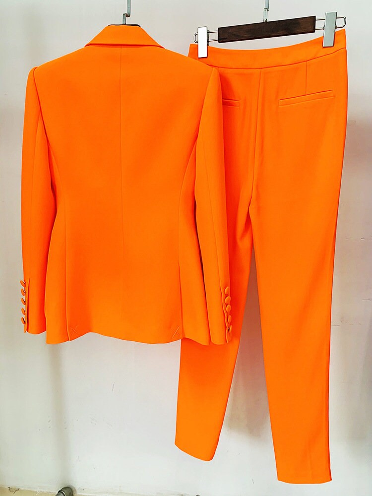 Sharp orange pantsuit, designer woman slim cut suit jacket/ blazer + pants, Smart Causal/ Formal/ Party Event/ Prom Wedding/Gift