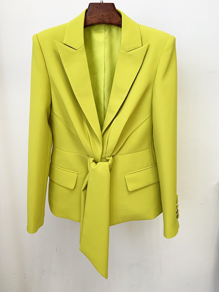 Yellow green/ white pantsuit, designer woman suit jacket/ blazer + pants sharp color, Smart Causal/ Formal/ Party Event/ Prom Wedding/Gift