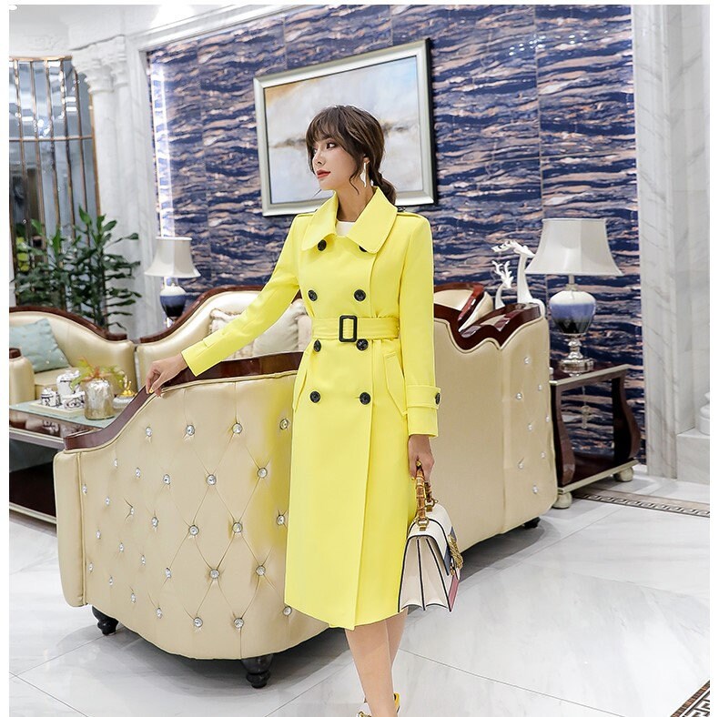 Yellow slim cut trench coat, designer woman minimalist long coat , Smart Causal/ Formal/ Party Event/ Prom Wedding/Gift