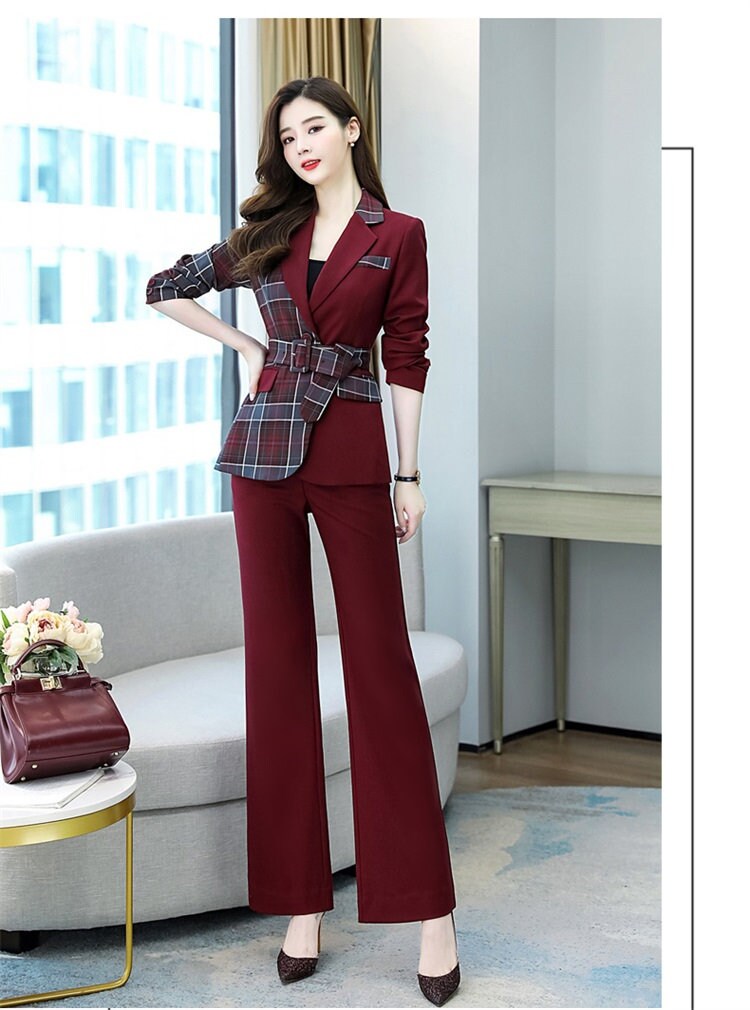 Patchwork asymmetric pantsuit, designer woman trendy blazer + pants, Smart Causal suit set/ Party Event/ Prom Wedding/Gift