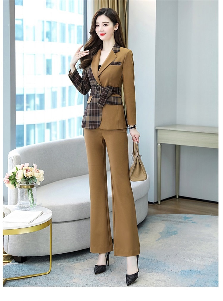 Patchwork asymmetric pantsuit, designer woman trendy blazer + pants, Smart Causal suit set/ Party Event/ Prom Wedding/Gift