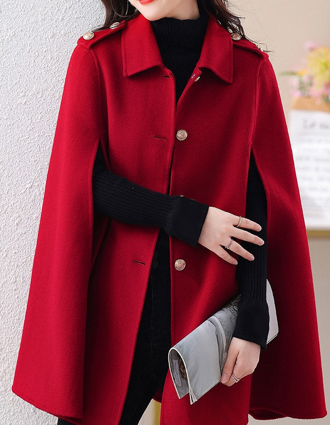 Red/ black Cloak, designer woman long coat cape coat ponchos, Smart Causal/ Formal/ Party Event/ Prom Wedding/Gift