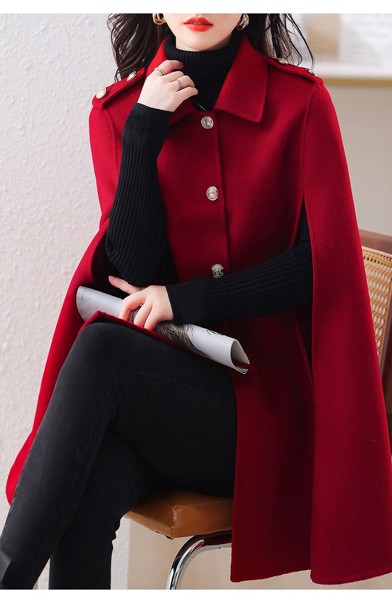 Red/ black Cloak, designer woman long coat cape coat ponchos, Smart Causal/ Formal/ Party Event/ Prom Wedding/Gift