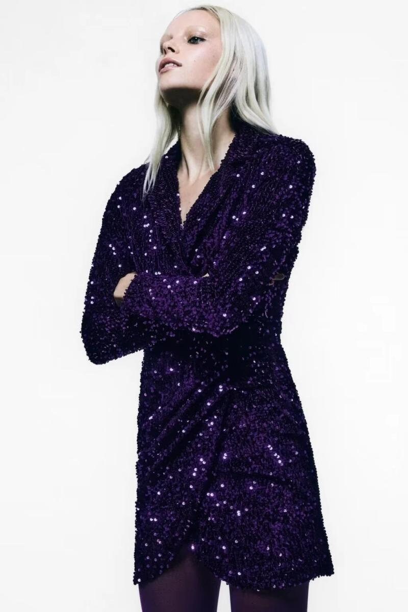 Purple Sequin long Suit Jacket, Designer Woman Shiny Blazer long coat trench coat/Casual/ Formal/ Party Gift for her